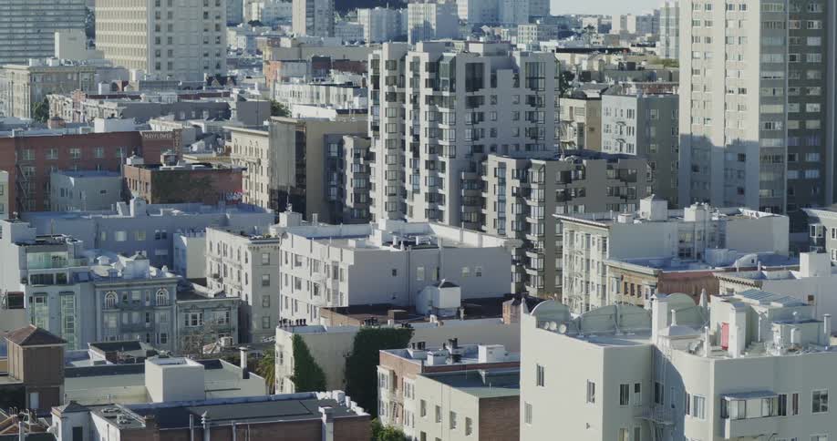 Skyline of urban city buildings on a sunny day