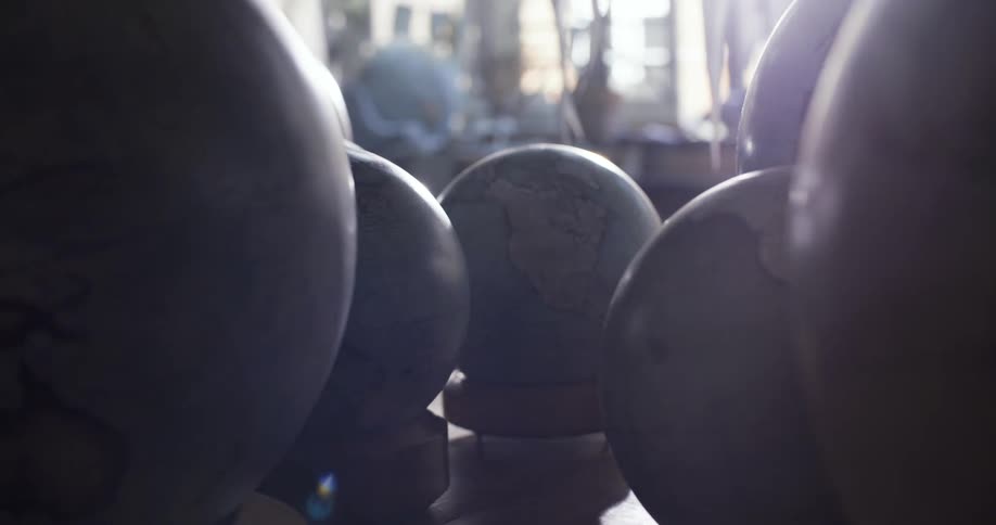 Handmade globes inside a workshop