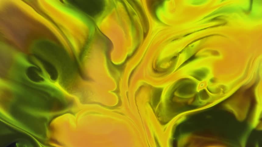 The yellow fluid mixes around