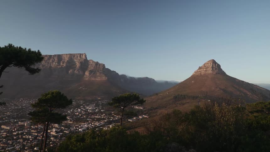 Mountains surround the town below