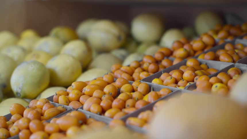 The crates are full of produce in the store