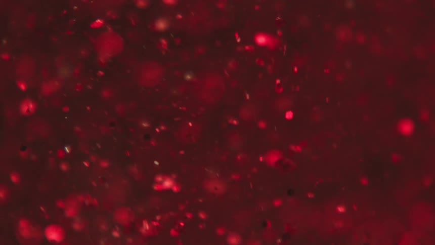 Particles floating in a red liquid