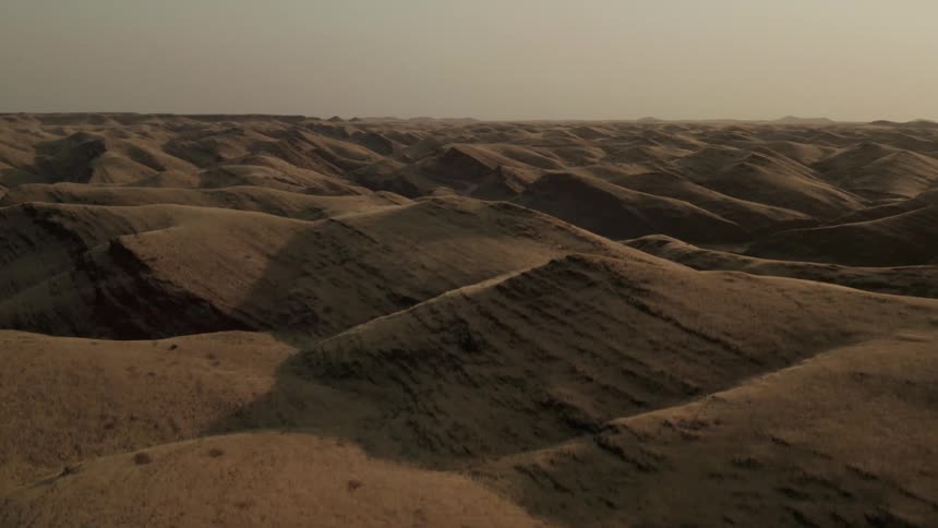 Aerial of dunes in the desert during hot day