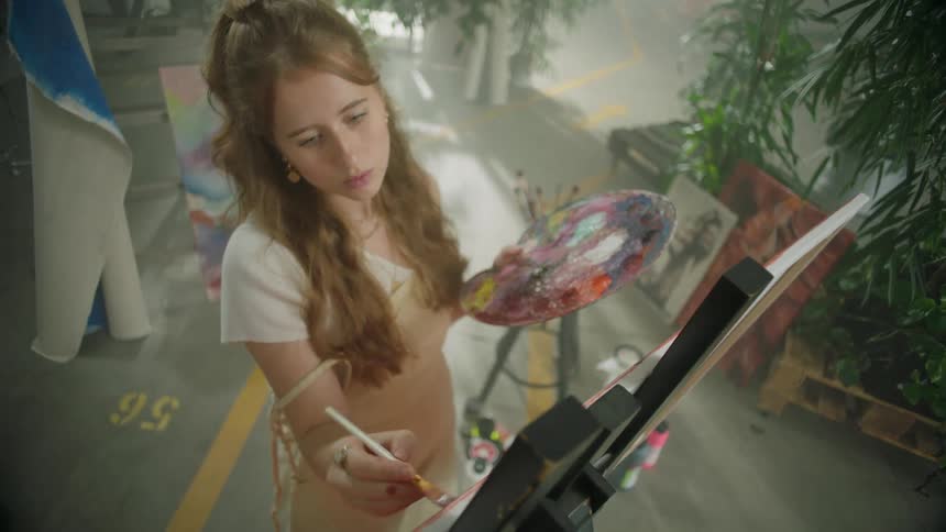 A woman creating yet another artistic painting