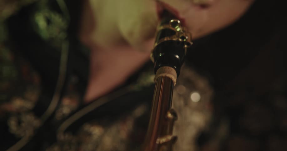 Portrait of a young woman playing a trumpet