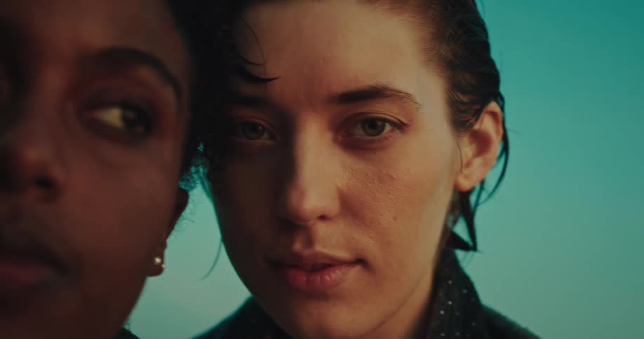 Closeup of the faces of two young women
