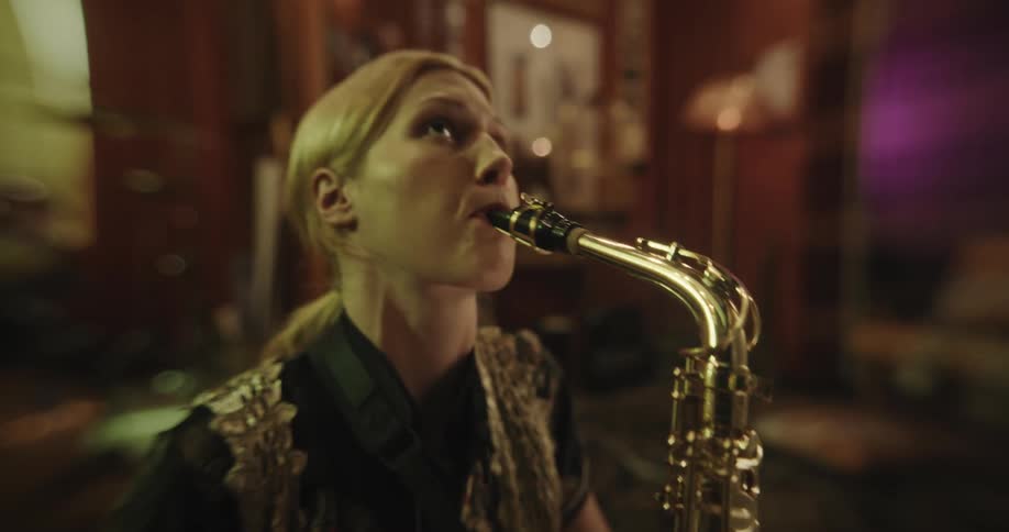 Inspired artist playing the saxophone