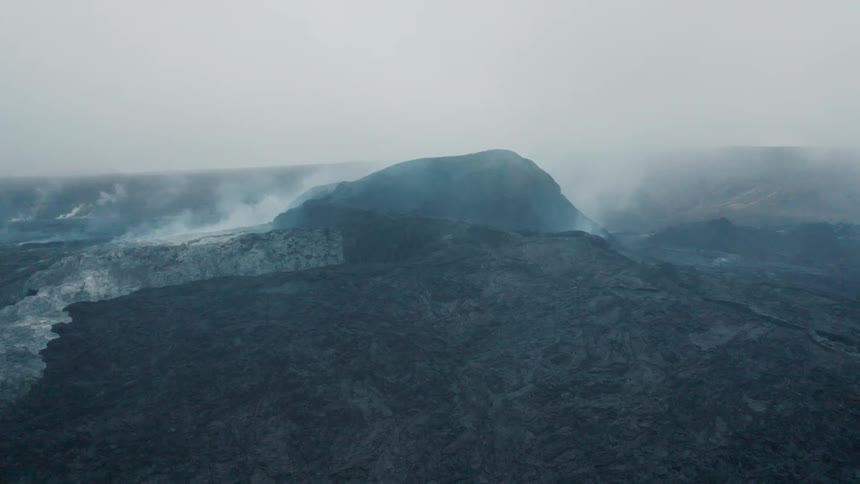 Aerial of a volcano erupting