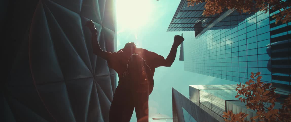 Top view of a man jumping in parkout motion