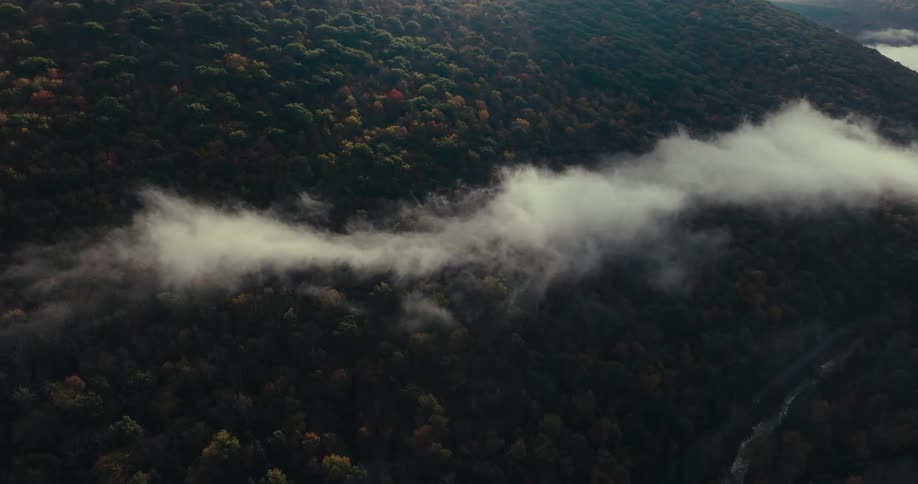 Aerial panorama of a mountain range and forests