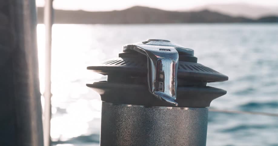 Closeup of an object on a boat in motion on the sea