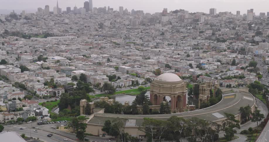 Aerial of a residential neighborhood in the urban city during cloudy weather