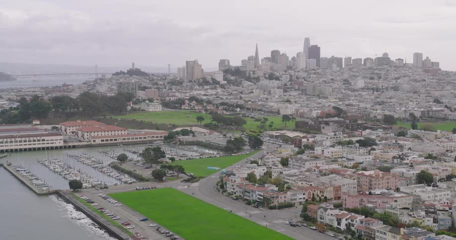 An aerial view of a city and vegetation