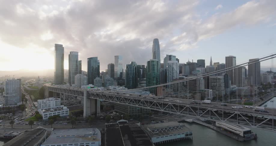 Traffic flows on the bridge towards the big city