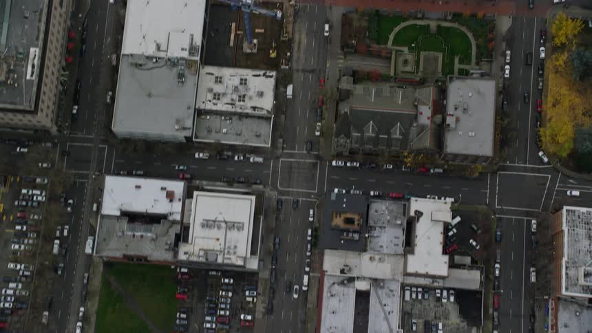 Aerial panorama of buildings and streets in the midst of a metropolis