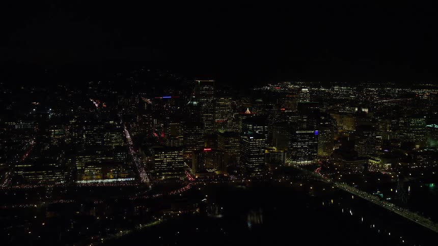 City skyline of a metropolitan area at night
