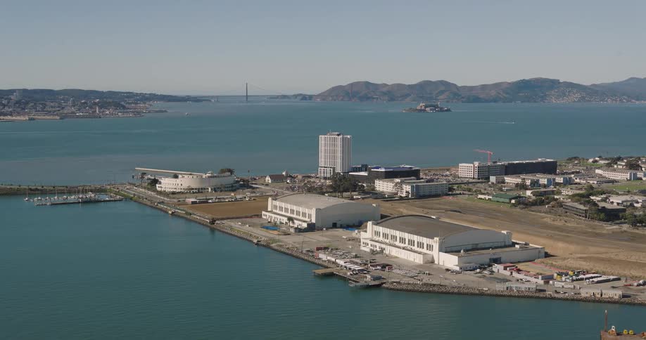 Aerial of a small island with buildings under construction