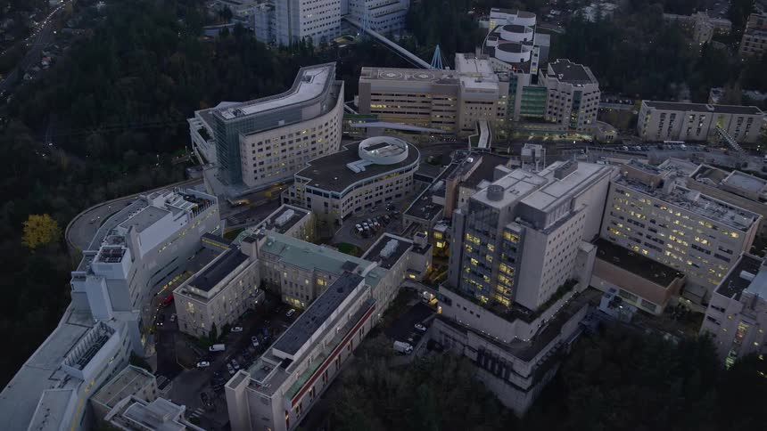 Aerial of residential apartment complex surrounded by forest