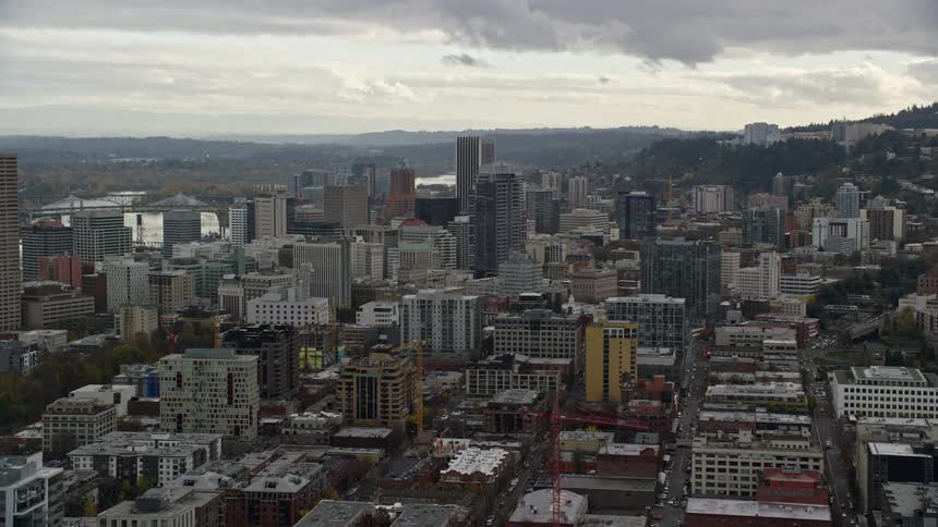 Aerial view of downtown area in the city