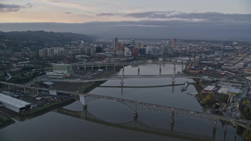The sun is rising on the city