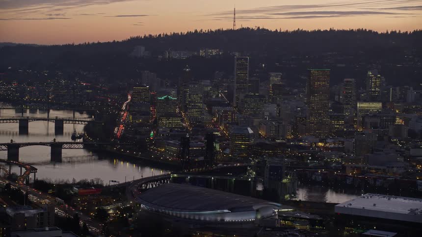 The sun is setting on the city