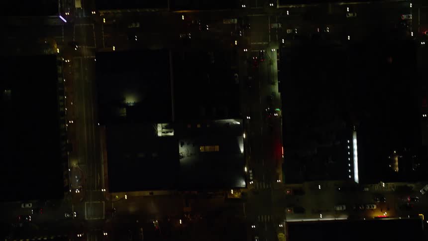 Top down aerial view of the city at night