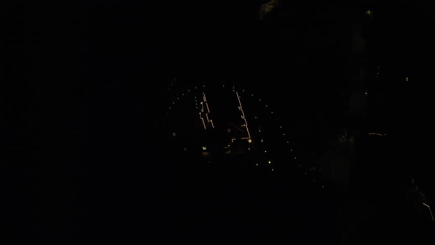 Aerial view of a building in the city at night