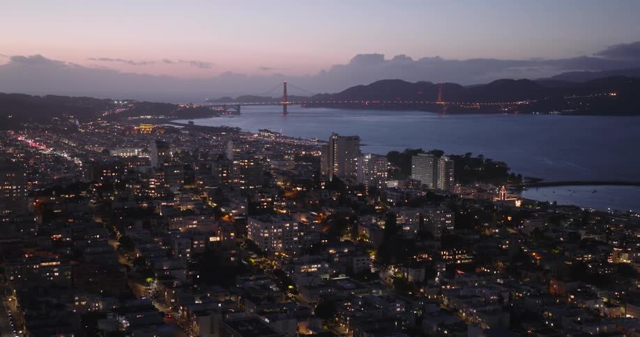 Aerial view of san francisco bay at sunset