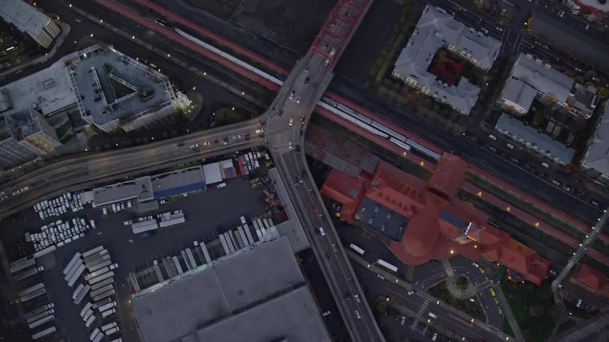 Aerial of a neighborhood in an urban city