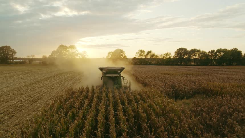 Smooth drone clip of commercial farming in the iconic American Midwest