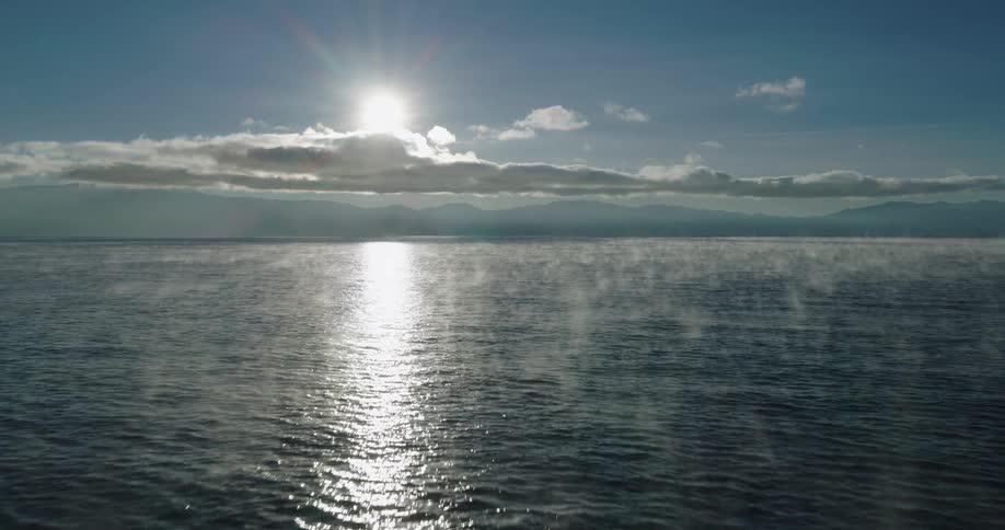 Aerial view of light mist over the ocean