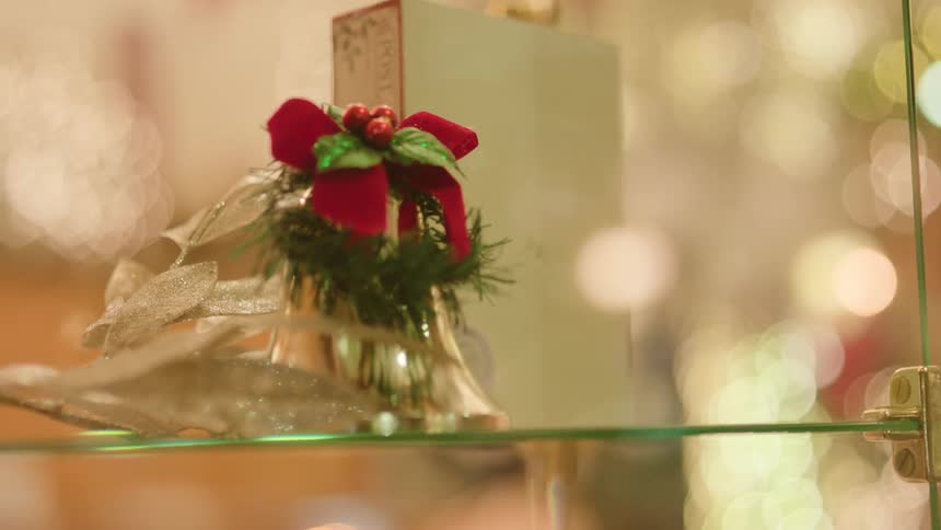 Closeup of a golden christmas bell