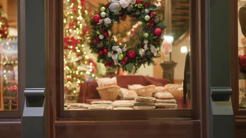Christmas decorations on a shop