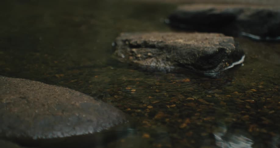 A small body of water with rocky rocks