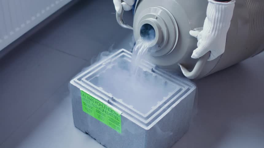 A person is pouring a chemical into a container