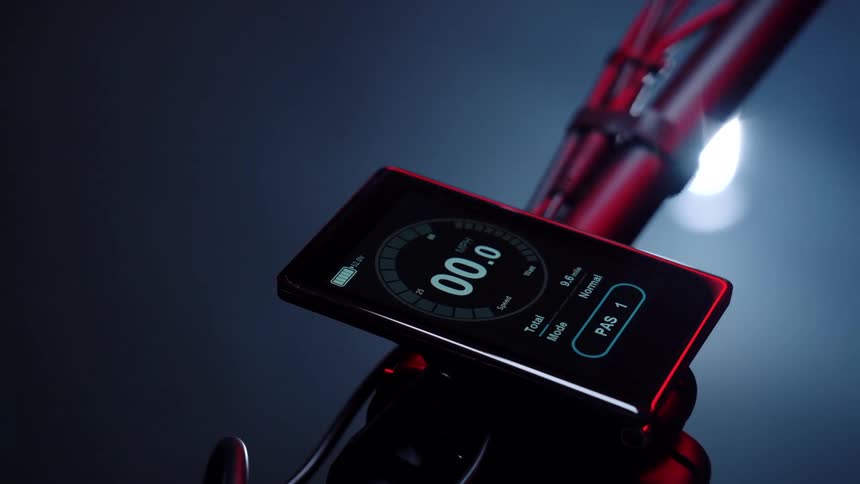 Tablet attached to the handlebars of a bicycle