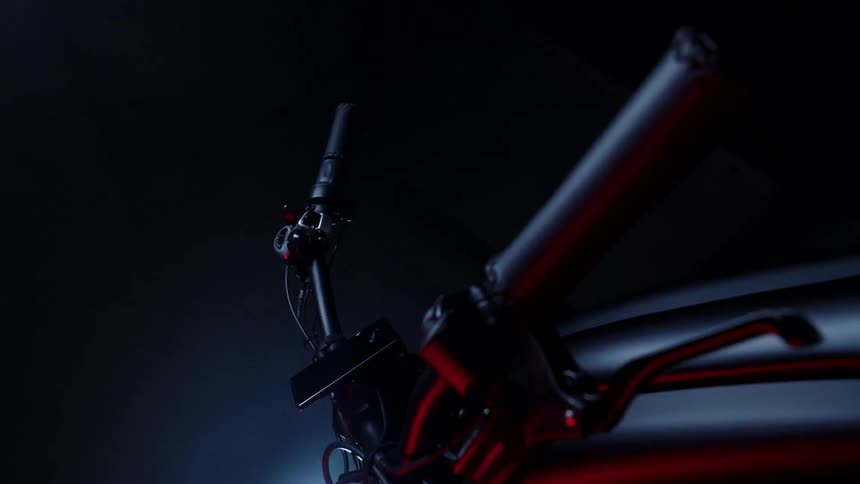 A motorcycle is parked in the garage