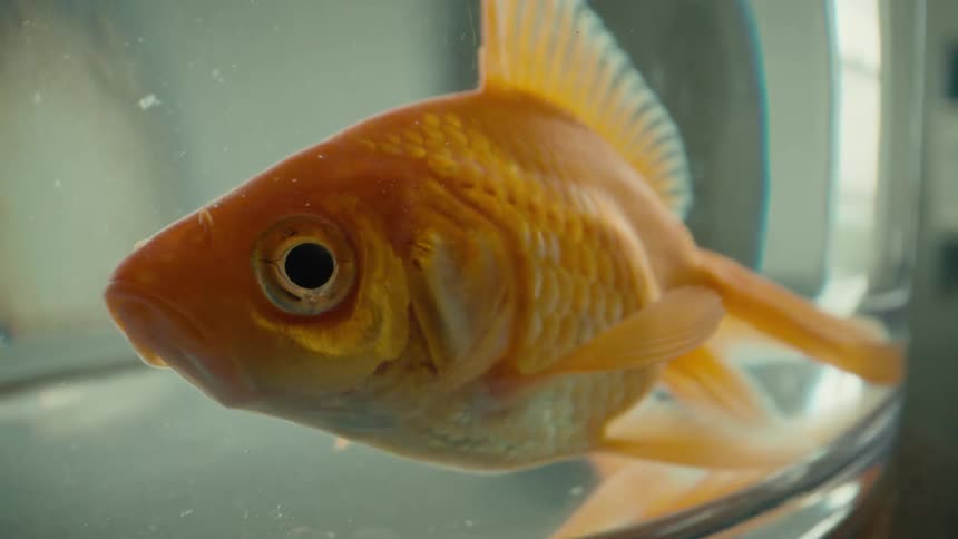 Close up of a goldfish in a fishbowl