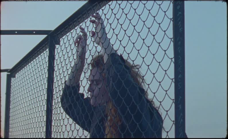 Young woman reclined on a chain link fence