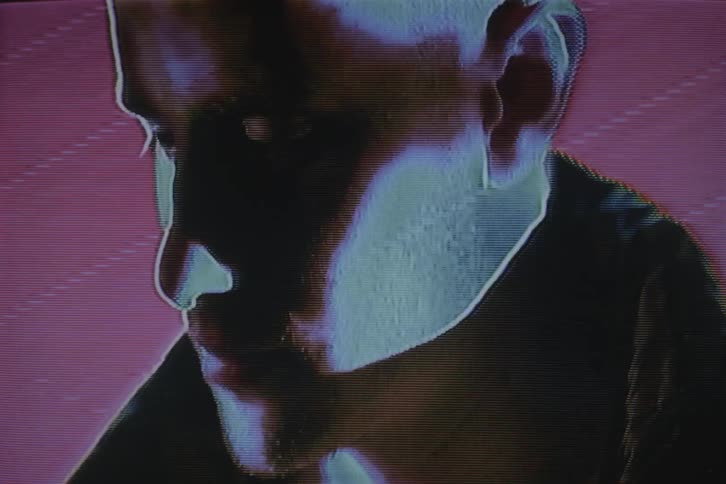 Close up of a model with vhs video distortion
