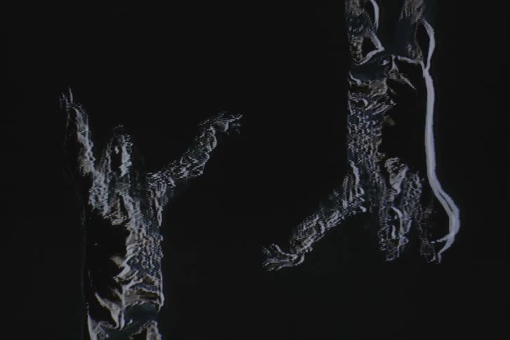 Silhouette of a woman dancing with vhs video distortion