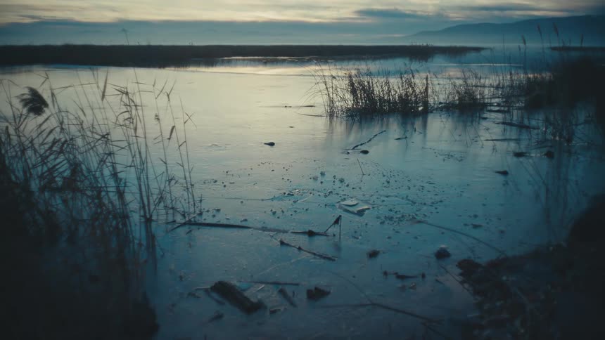 Mist over the marsh at sunset