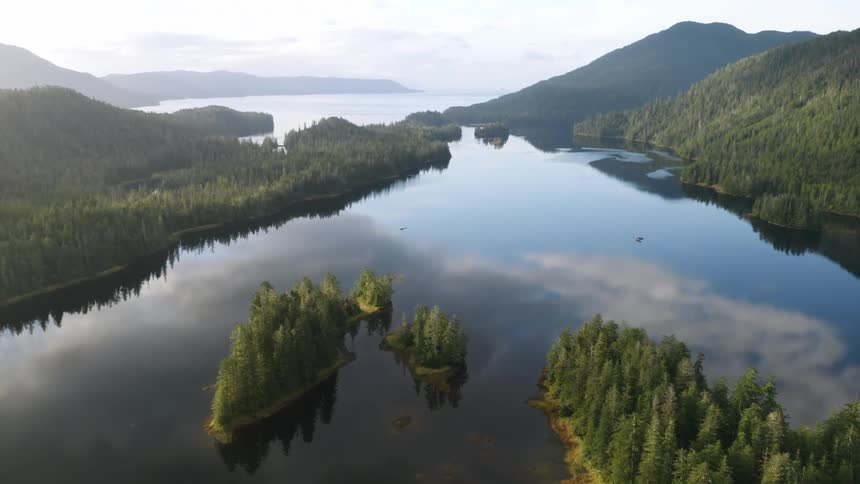 Aerial view of islands on the coast in the Tongass National Forest Alaska