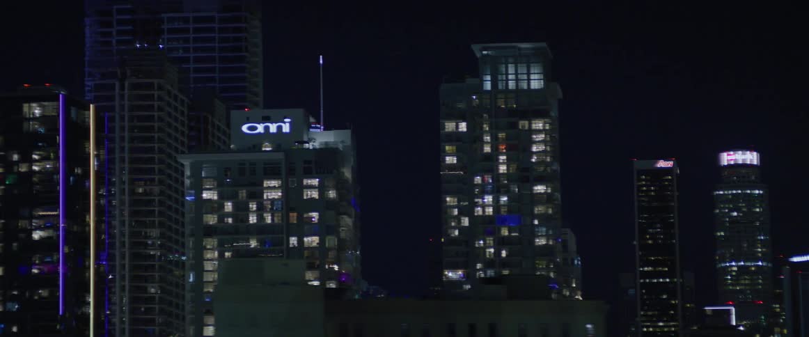 The city is brightly lit at night