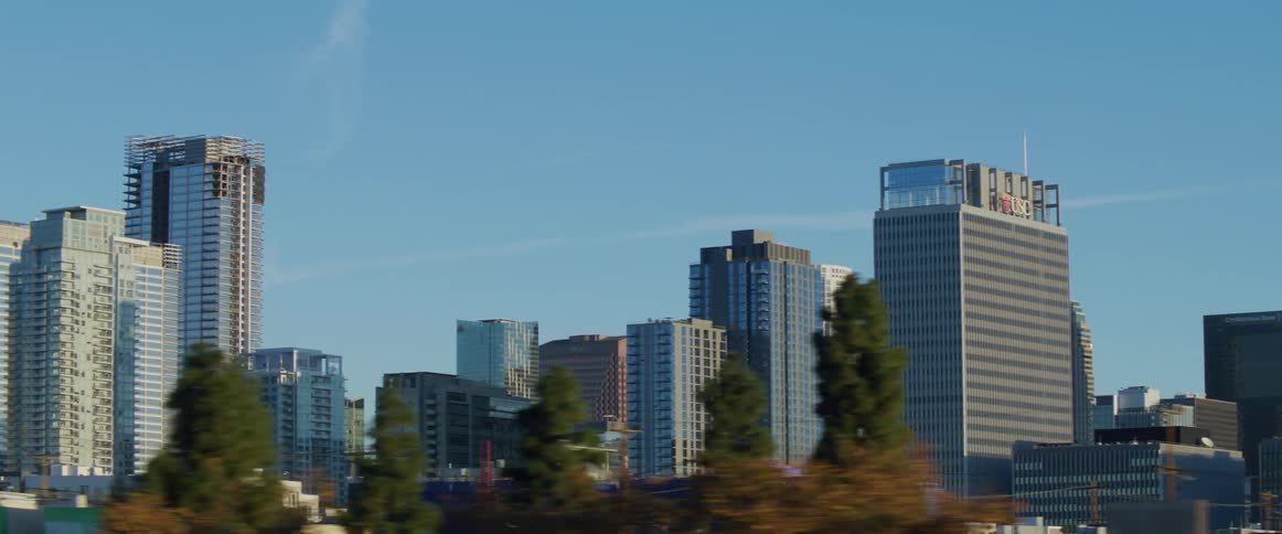 Skyline of los angeles seen from a moving vehicle