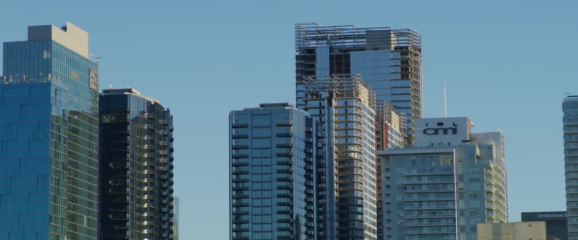 Tall buildings line the city