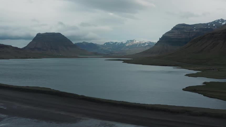 The mountains are surrounded by lake water