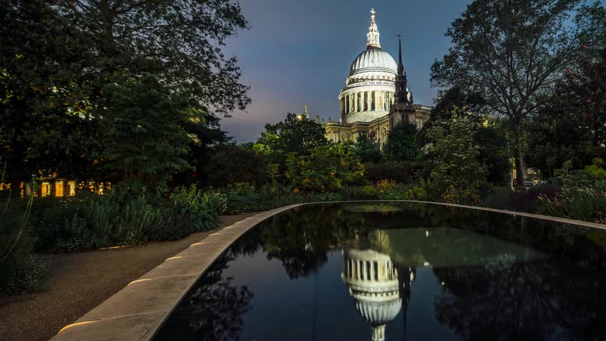 The monument reflects on the water