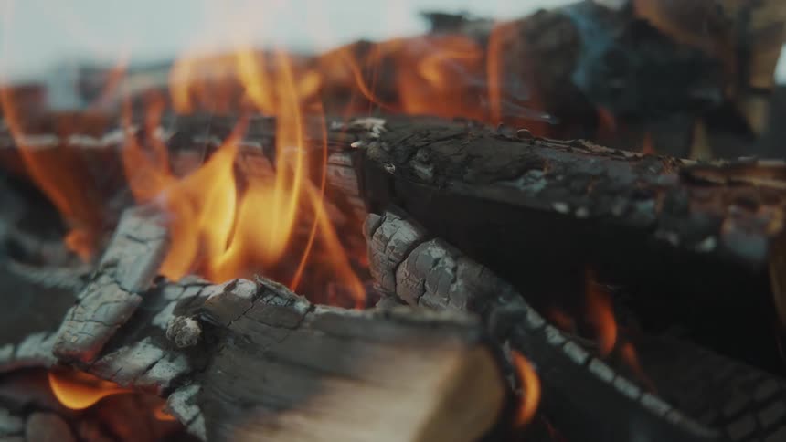 A closeup of woods burning