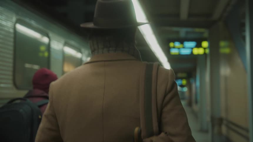 People are walking past the train